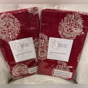 Ballard Designs Set of 2 Ellora Paisley Standard Pillow Shams Red Luxury *NEW*